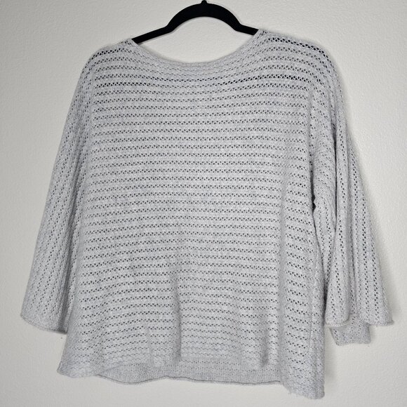 Garnet Hill Size Medium Grey Loose Knit Sweater 100% Cashmere 3/4 Flare Sleeve - Picture 5 of 5